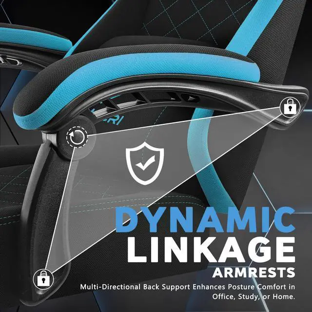 Alt view image 7 of 7 - Gaming Chair, Fabric Big and Tall Video Game Chairs with Footrest, Massage Lumbar Support, Racing Style Ergonomic Computer Gamer Chair with Adjustable Headrest (Blue)