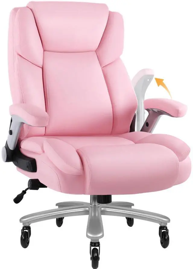Main image of 600lbs Big and Tall Office Chair with Flip up Armrest, Heavy Duty Executive Office Chair for Heavy People, High Back Computer Chair with Adjustable Lumbar Support,Pink