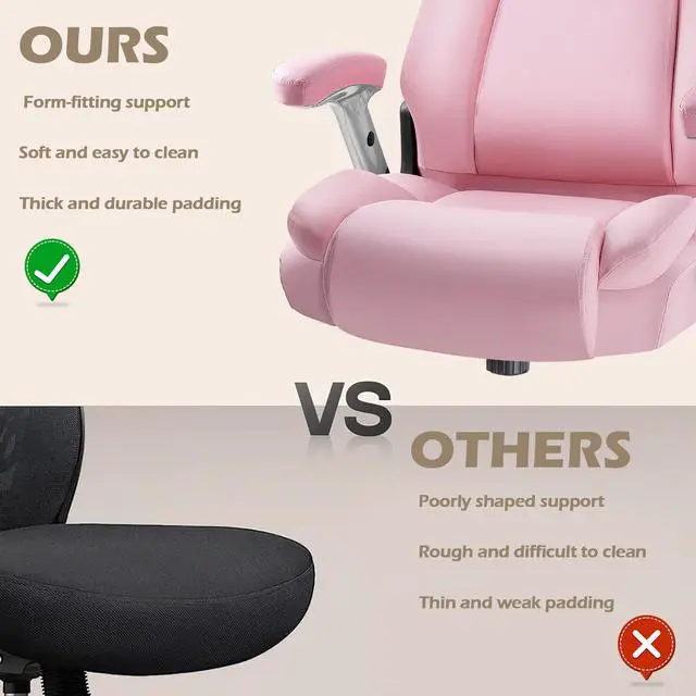 Alt view image 4 of 7 - 600lbs Big and Tall Office Chair with Flip up Armrest, Heavy Duty Executive Office Chair for Heavy People, High Back Computer Chair with Adjustable Lumbar Support,Pink