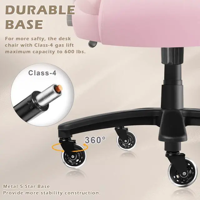 Alt view image 7 of 7 - 600lbs Big and Tall Office Chair with Flip up Armrest, Heavy Duty Executive Office Chair for Heavy People, High Back Computer Chair with Adjustable Lumbar Support,Pink