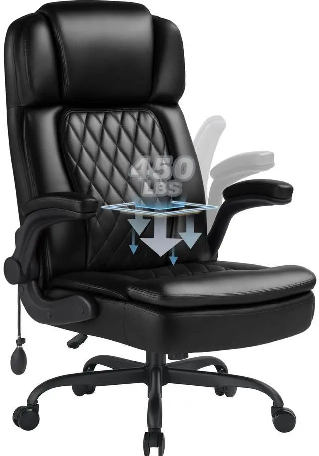 Main image of 450lbs Executive Office Chair for Heavy People, Ergonomic Big and Tall Desk Chair with Adjustable Lumbar Support&Flip Up Armrest,High Back PU Leather Comfy Swivel Computer Chair