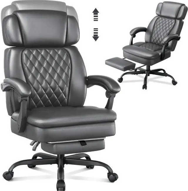 Main image of 400lbs Executive Office Chair with Foot Rest for Heavy People, Ergonomic Big and Tall Desk Chair with Adjustable Headrest, High Back PU Leather Comfy Heavy Duty Computer Chair with Spring Cushion