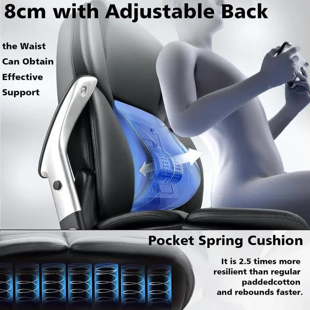 Alt view image 4 of 7 - 600lbs Big and Tall Office Chair for Heavy People,Heavy Duty Comfy Executive Office Desk Chair with Adjustable Lumbar Support,High Back Reclining PU Leather Computer Chair,Metal Base (Classic, Black1)