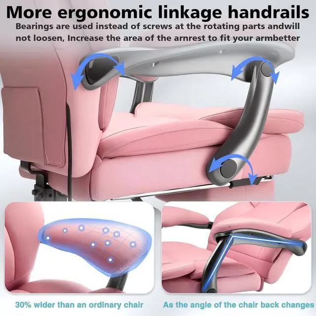 Alt view image 6 of 7 - 600lbs Big and Tall Office Chair for Heavy People,Heavy Duty Comfy Executive Office Desk Chair with Adjustable Lumbar Support,High Back Reclining PU Leather Computer Chair (Classic, Pink)
