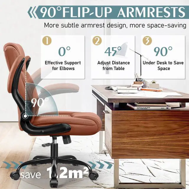Alt view image 2 of 7 - Leather Office Chair, PU Home Computer Desk Chairs with Ergonomic Back Support, 360°Swivel FreeSmall Gaming Chair with Wheels and Adjustable Armrests, for Short People Use