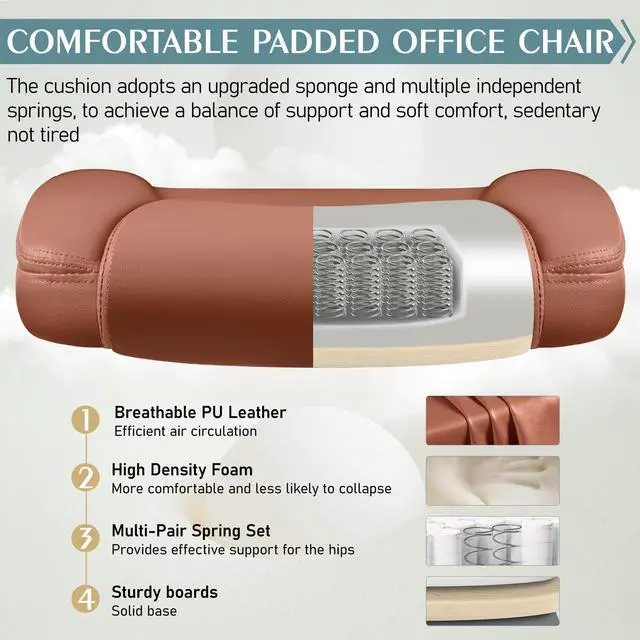 Alt view image 3 of 7 - Leather Office Chair, PU Home Computer Desk Chairs with Ergonomic Back Support, 360°Swivel FreeSmall Gaming Chair with Wheels and Adjustable Armrests, for Short People Use