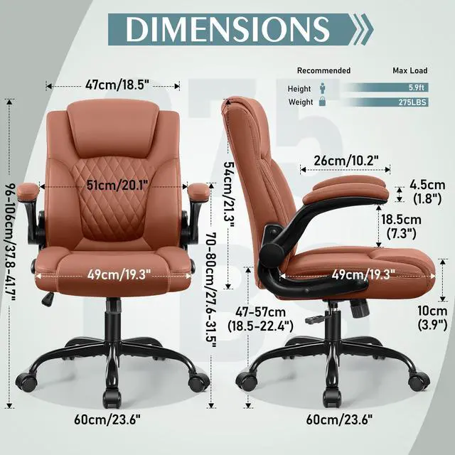 Alt view image 5 of 7 - Leather Office Chair, PU Home Computer Desk Chairs with Ergonomic Back Support, 360°Swivel FreeSmall Gaming Chair with Wheels and Adjustable Armrests, for Short People Use