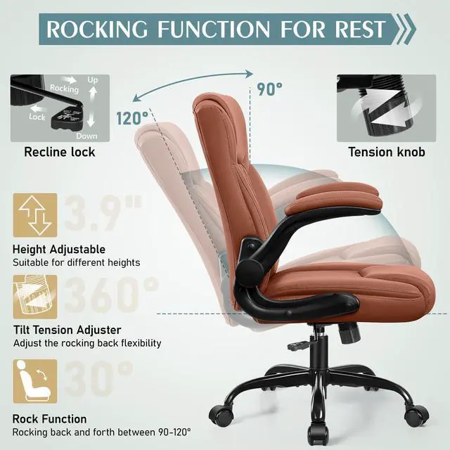 Alt view image 6 of 7 - Leather Office Chair, PU Home Computer Desk Chairs with Ergonomic Back Support, 360°Swivel FreeSmall Gaming Chair with Wheels and Adjustable Armrests, for Short People Use