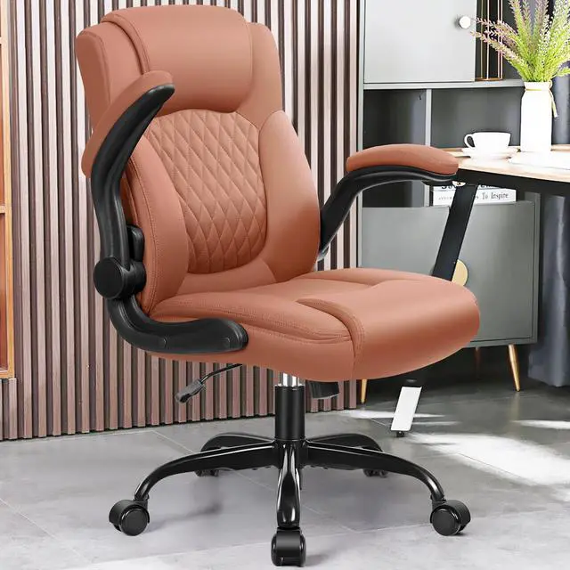 Alt view image 7 of 7 - Leather Office Chair, PU Home Computer Desk Chairs with Ergonomic Back Support, 360°Swivel FreeSmall Gaming Chair with Wheels and Adjustable Armrests, for Short People Use