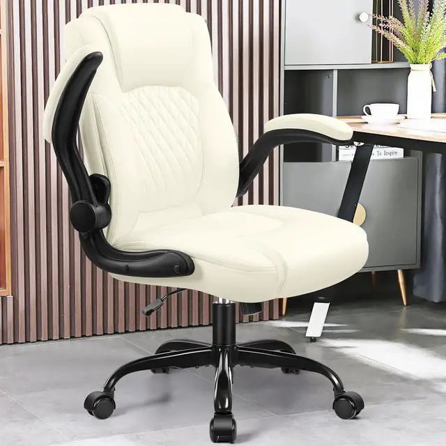 Alt view image 2 of 7 - Leather Office Chair, PU Home Computer Desk Chairs with Ergonomic Back Support, 360°Swivel FreeSmall Gaming Chair with Wheels and Adjustable Armrests, for Short People Use