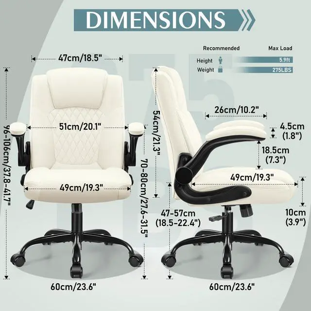Alt view image 3 of 7 - Leather Office Chair, PU Home Computer Desk Chairs with Ergonomic Back Support, 360°Swivel FreeSmall Gaming Chair with Wheels and Adjustable Armrests, for Short People Use