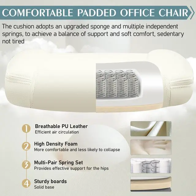 Alt view image 5 of 7 - Leather Office Chair, PU Home Computer Desk Chairs with Ergonomic Back Support, 360°Swivel FreeSmall Gaming Chair with Wheels and Adjustable Armrests, for Short People Use
