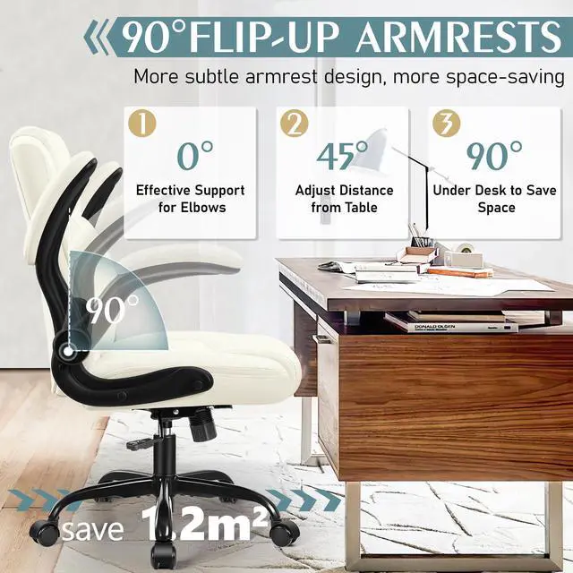 Alt view image 4 of 7 - Leather Office Chair, PU Home Computer Desk Chairs with Ergonomic Back Support, 360°Swivel FreeSmall Gaming Chair with Wheels and Adjustable Armrests, for Short People Use