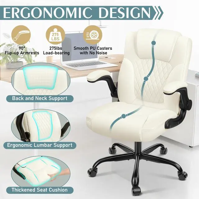 Alt view image 6 of 7 - Leather Office Chair, PU Home Computer Desk Chairs with Ergonomic Back Support, 360°Swivel FreeSmall Gaming Chair with Wheels and Adjustable Armrests, for Short People Use