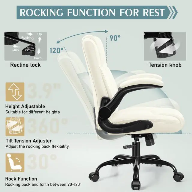 Alt view image 7 of 7 - Leather Office Chair, PU Home Computer Desk Chairs with Ergonomic Back Support, 360°Swivel FreeSmall Gaming Chair with Wheels and Adjustable Armrests, for Short People Use