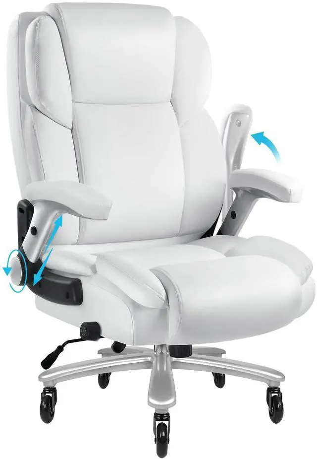Main image of Big and Tall Office Chair 600lbs, Ergonomic Heavy Duty Executive Office Chair, High Back Office Leather Chair with Adjustable Armrests and Lumbar Support, White Big Tall Chair for Heavy People