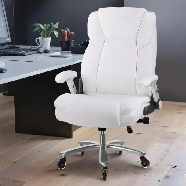 Alt view image 2 of 7 - Big and Tall Office Chair 600lbs, Ergonomic Heavy Duty Executive Office Chair, High Back Office Leather Chair with Adjustable Armrests and Lumbar Support, White Big Tall Chair for Heavy People