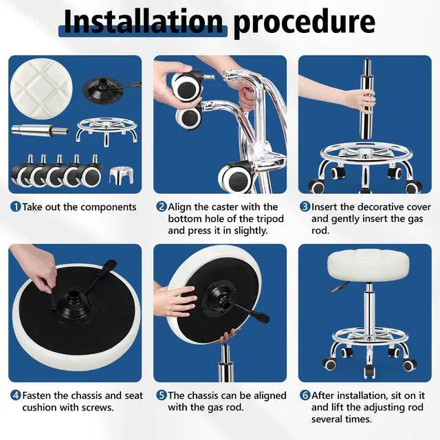 Alt view image 7 of 7 - Rolling Stool with Wheels, PU Leather Small Office Chair with Foot Rest,Versatile Adjustable Swivel Stool for Tattoo Massage Salon Spa Teach Medical Facial Office Home Work Kitchen White
