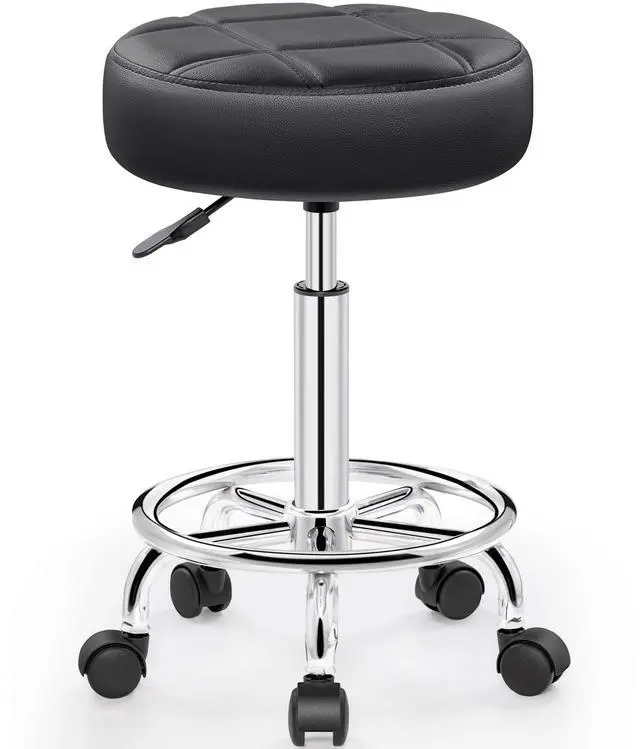 Main image of Rolling Stool with Wheels, PU Leather Small Office Chair with Foot Rest,Versatile Adjustable Swivel Stool for Tattoo Massage Salon Spa Teach Medical Facial Office Home Work Kitchen