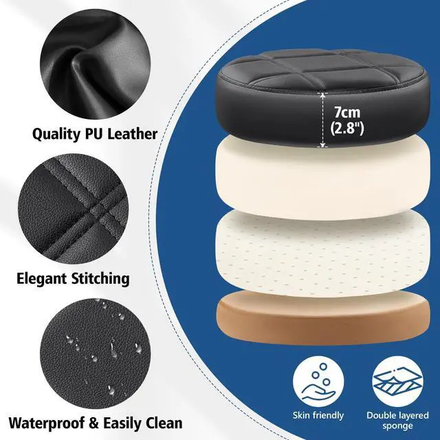 Alt view image 4 of 7 - Rolling Stool with Wheels, PU Leather Small Office Chair with Foot Rest,Versatile Adjustable Swivel Stool for Tattoo Massage Salon Spa Teach Medical Facial Office Home Work Kitchen