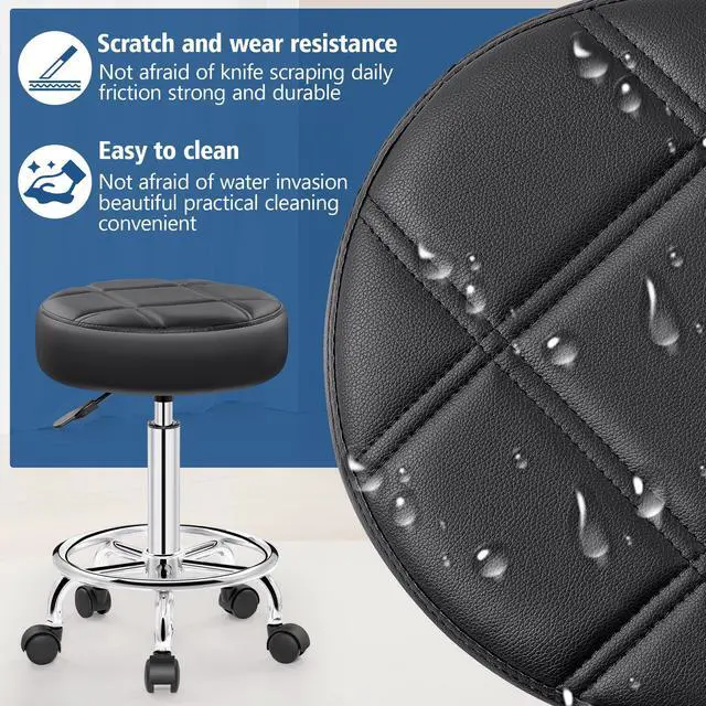 Alt view image 3 of 7 - Rolling Stool with Wheels, PU Leather Small Office Chair with Foot Rest,Versatile Adjustable Swivel Stool for Tattoo Massage Salon Spa Teach Medical Facial Office Home Work Kitchen