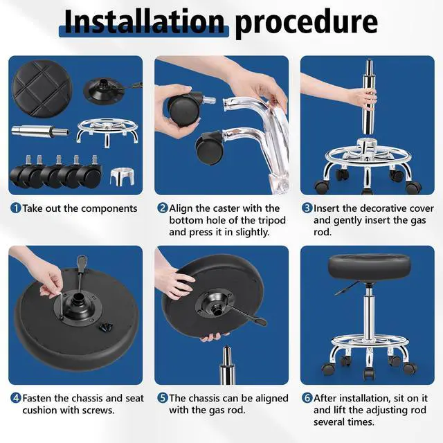 Alt view image 7 of 7 - Rolling Stool with Wheels, PU Leather Small Office Chair with Foot Rest,Versatile Adjustable Swivel Stool for Tattoo Massage Salon Spa Teach Medical Facial Office Home Work Kitchen