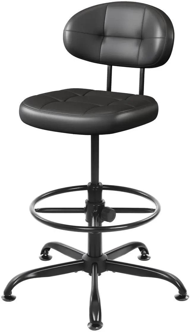 Main image of Armless Drafting Chair, Tall Office Chair no Wheels with Footrest Ring for Standing Desk, Small Faux Leather Executive Vanity Chair with Adjustable Height for Bar Counter Desk Black