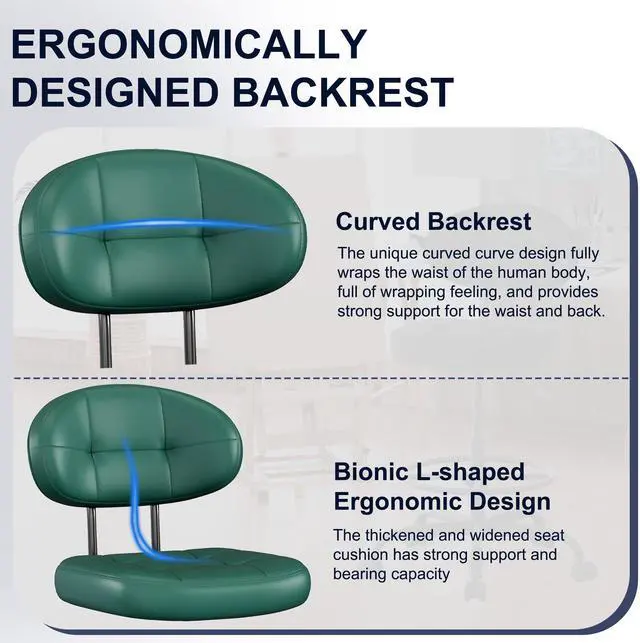 Alt view image 3 of 7 - Drafting Chair, Armless Tall Office Chair with Footrest Ring for Standing Desk, Small Faux Leather Executive Computer Chair with Adjustable Height for Bar Lab Counter Height Desk, Green
