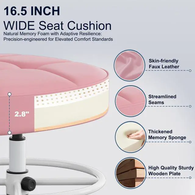 Alt view image 3 of 7 - Drafting Chair, Armless Tall Office Chair with Footrest Ring for Standing Desk, Small Faux Leather Executive Computer Chair with Adjustable Height for Bar Lab Counter Height Desk, Pink