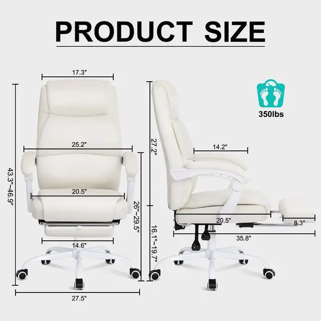 Alt view image 2 of 5 - Big and Tall Office Chair with Footrest, High Back Desk Chair with Linkage Armrest, 90-155° Recline Executive Computer Chairs with Adjustable Height for Home