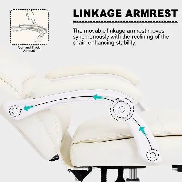 Alt view image 3 of 5 - Big and Tall Office Chair with Footrest, High Back Desk Chair with Linkage Armrest, 90-155° Recline Executive Computer Chairs with Adjustable Height for Home