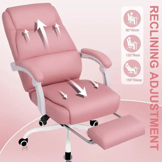 Alt view image 4 of 5 - Big and Tall Office Chair with Footrest, High Back Desk Chair with Linkage Armrest, 90-155° Recline Executive Computer Chairs with Adjustable Height for Home