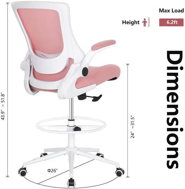 Alt view image 6 of 6 - Tall Office Chair, Drafting Chair for Standing Desk, High Office Chair with Adjustable Lumbar Support, Flip-up Arm and Footrest Ring, Tall Drafting Chair for Bar Height Desk