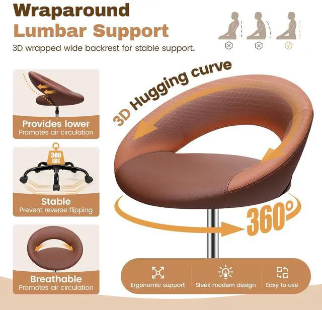 Alt view image 4 of 7 - Office Drafting Chair, Adjustable Counter Height Rolling Stool | Swivel PU Leather Stool with Wheels & Foot Rest for Home Office, Standing Desk Kitchen Garage Salon Shop Vanity, Brown 2 Pack
