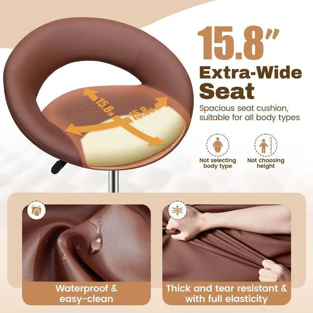Alt view image 5 of 7 - Office Drafting Chair, Adjustable Counter Height Rolling Stool | Swivel PU Leather Stool with Wheels & Foot Rest for Home Office, Standing Desk Kitchen Garage Salon Shop Vanity, Brown 2 Pack