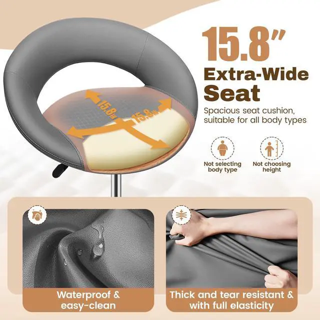 Alt view image 5 of 7 - Ergonomic Drafting Chair, Height Adjustable Rolling Stool, Gray | 360° Swivel PU Leather Stool with Wheels & Foot Rest for Home Office, Standing Desk Kitchen Garage Salon Shop Vanity, 2 Pack