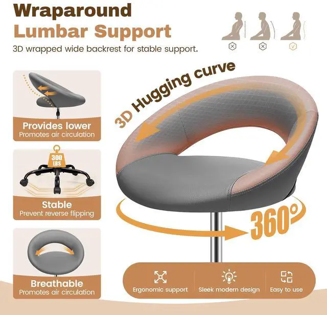 Alt view image 4 of 7 - Ergonomic Drafting Chair, Height Adjustable Rolling Stool, Gray | 360° Swivel PU Leather Stool with Wheels & Foot Rest for Home Office, Standing Desk Kitchen Garage Salon Shop Vanity, 2 Pack