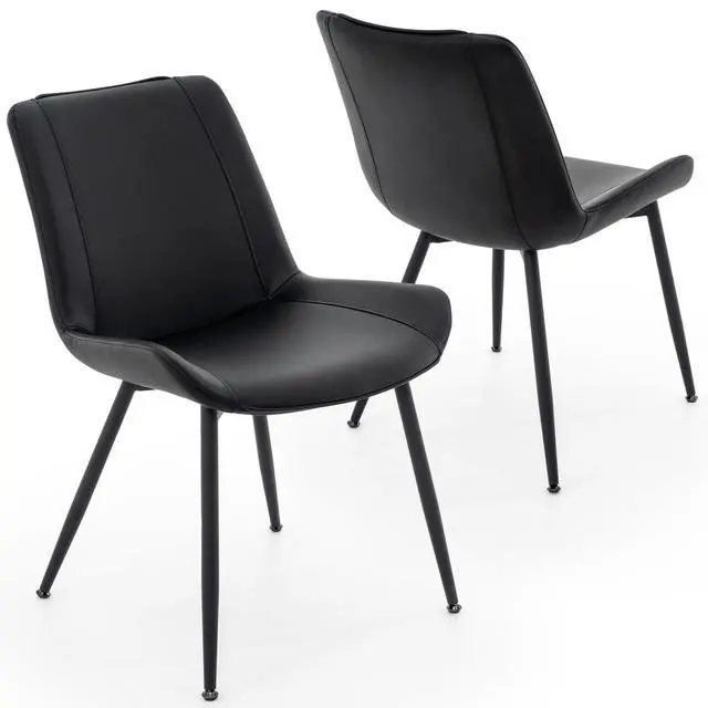 Main image of Dining Chairs Set of 2, PU Leather Modern Armless Kitchen Dining Room Chairs, Upholstered Accent Side Chairs with Metal Legs (Black)