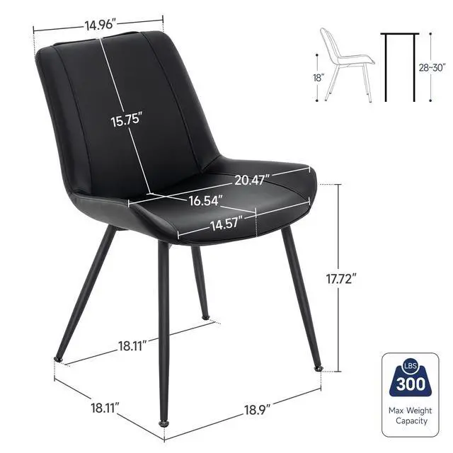 Alt view image 3 of 7 - Dining Chairs Set of 2, PU Leather Modern Armless Kitchen Dining Room Chairs, Upholstered Accent Side Chairs with Metal Legs (Black)
