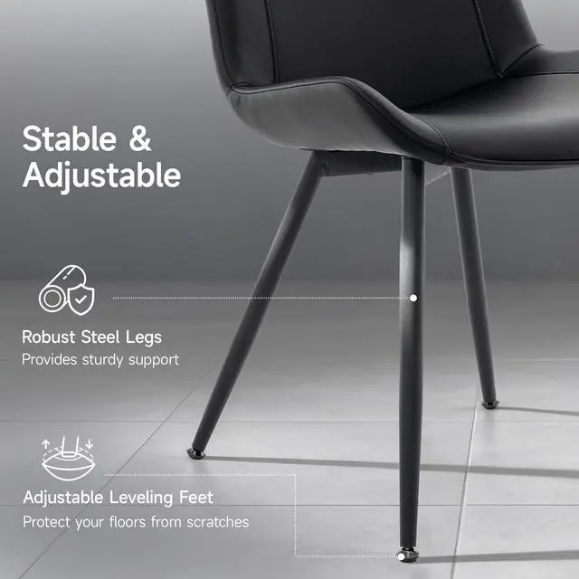 Alt view image 5 of 7 - Dining Chairs Set of 2, PU Leather Modern Armless Kitchen Dining Room Chairs, Upholstered Accent Side Chairs with Metal Legs (Black)