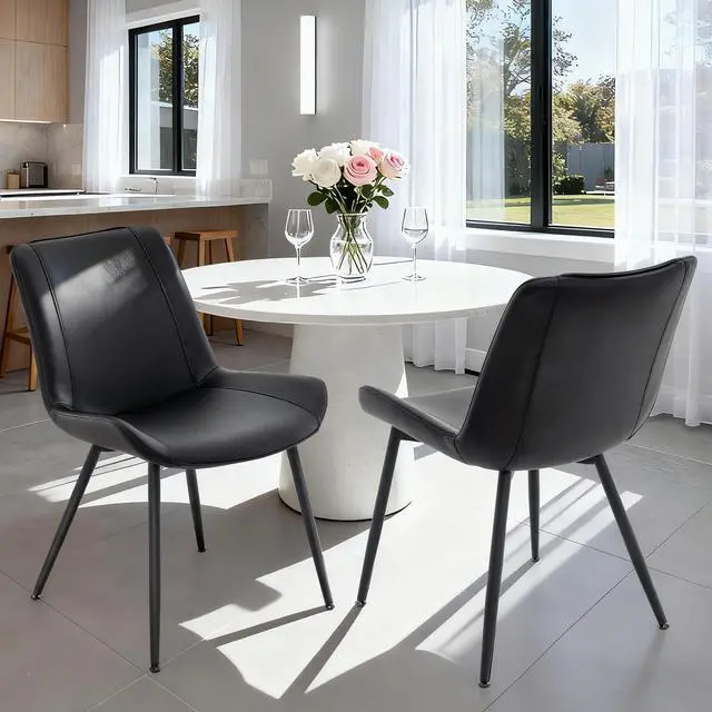 Alt view image 2 of 7 - Dining Chairs Set of 2, PU Leather Modern Armless Kitchen Dining Room Chairs, Upholstered Accent Side Chairs with Metal Legs (Black)