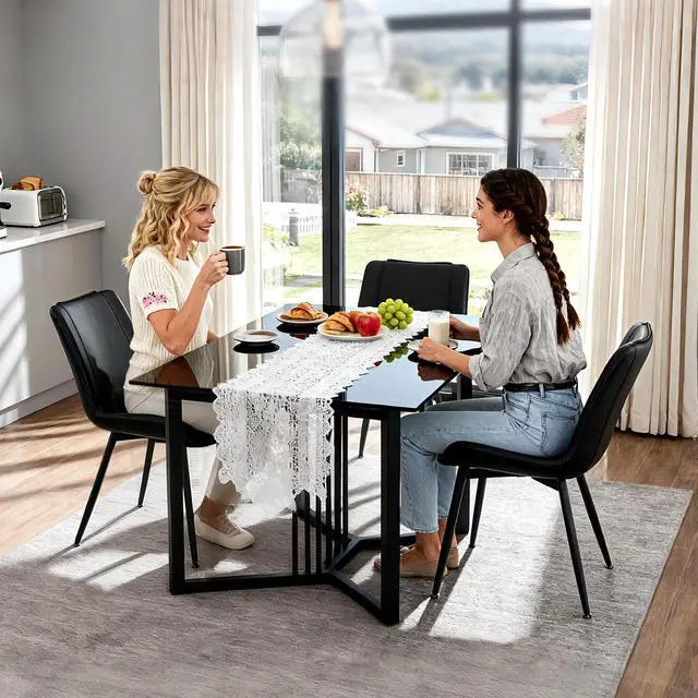 Alt view image 7 of 7 - Dining Chairs Set of 2, PU Leather Modern Armless Kitchen Dining Room Chairs, Upholstered Accent Side Chairs with Metal Legs (Black)