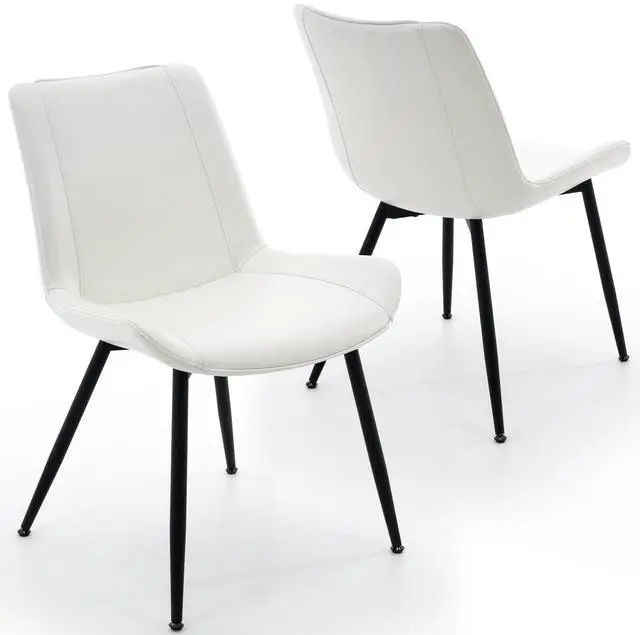 Main image of Dining Chairs Set of 2, PU Leather Modern Armless Kitchen Dining Room Chairs, Upholstered Accent Side Chairs with Metal Legs (Pearl White)