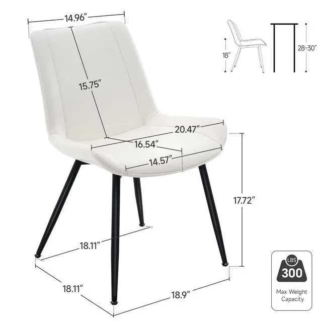 Alt view image 3 of 7 - Dining Chairs Set of 2, PU Leather Modern Armless Kitchen Dining Room Chairs, Upholstered Accent Side Chairs with Metal Legs (Pearl White)