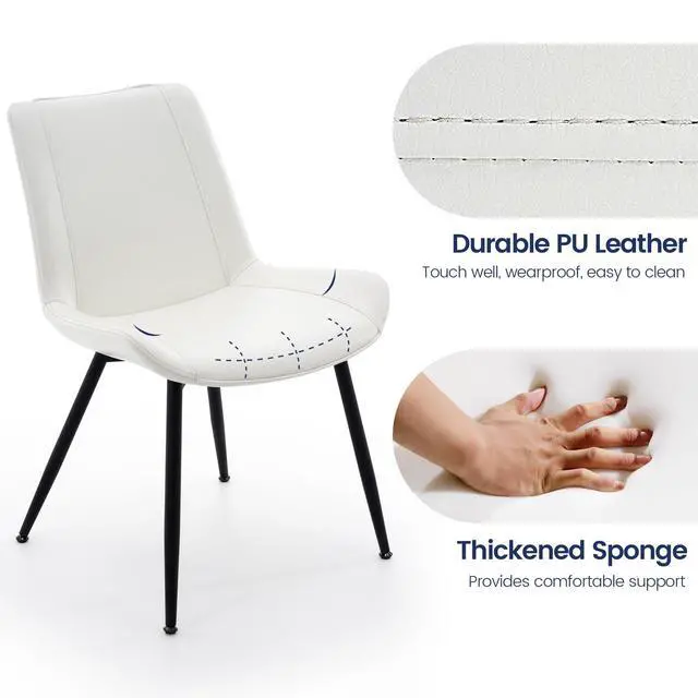 Alt view image 4 of 7 - Dining Chairs Set of 2, PU Leather Modern Armless Kitchen Dining Room Chairs, Upholstered Accent Side Chairs with Metal Legs (Pearl White)