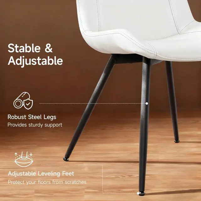 Alt view image 5 of 7 - Dining Chairs Set of 2, PU Leather Modern Armless Kitchen Dining Room Chairs, Upholstered Accent Side Chairs with Metal Legs (Pearl White)