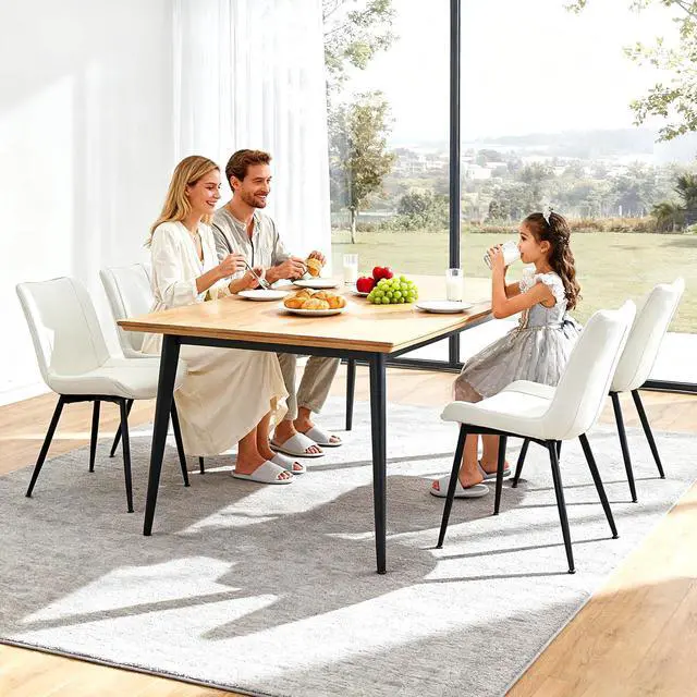 Alt view image 7 of 7 - Dining Chairs Set of 2, PU Leather Modern Armless Kitchen Dining Room Chairs, Upholstered Accent Side Chairs with Metal Legs (Pearl White)