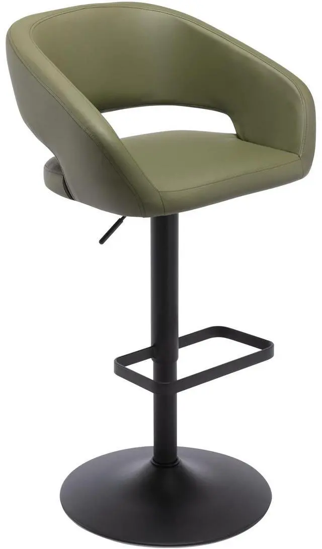 Main image of Adjustable Bar Stool with Hollow Back and Arms, Modern PU Leather Swivel Barstool, Airlift Counter Height Bar Chair for Kitchen Dining Room (Olive Green, Black Base)