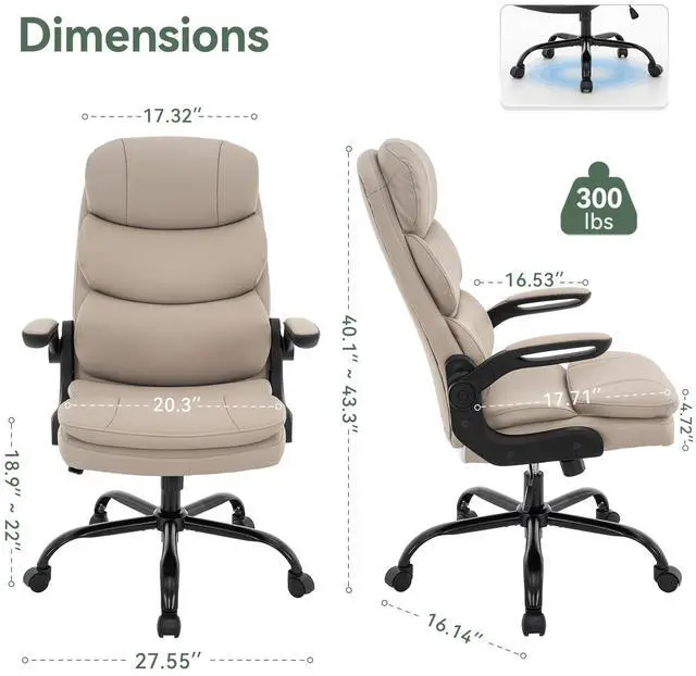 Alt view image 2 of 7 - Ergonomic Office Chair High Back with Lumbar Support, PU Leather Executive Desk Chair, Adjustable Height & Flip-Up Arms, Swivel Rolling Computer Chair for Home Office (Beige)