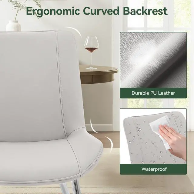 Alt view image 3 of 6 - Modern PU Leather Dining Chairs, Upholstered Armless Side Chairs with Metal Legs, Accent Chairs for Dining Room, Kitchen, Living Room (Light Gray, Set of 2)